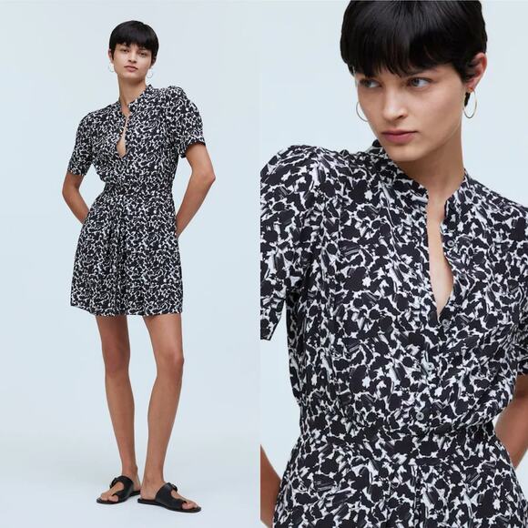 Madewell Floral Crepe Button Front Blouson Mini Shirtdress NWT Size 6 - Picture 4 of 9